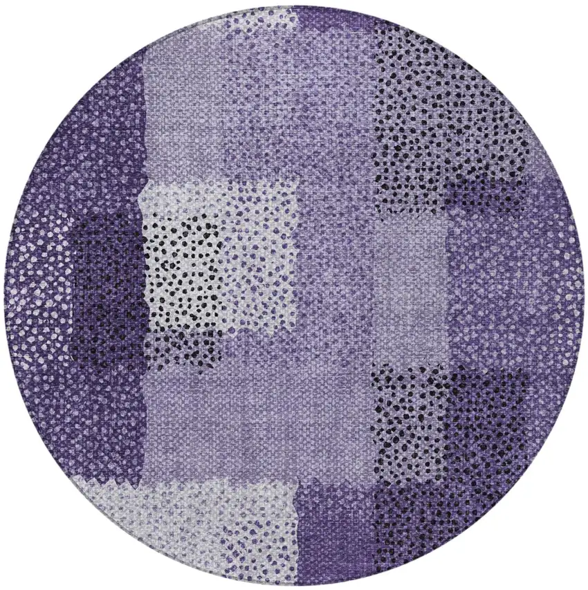 8' Purple And Lavender Round Abstract Washable Indoor Outdoor Area Rug Photo 3
