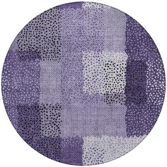 8' Purple And Lavender Round Abstract Washable Indoor Outdoor Area Rug Photo 1