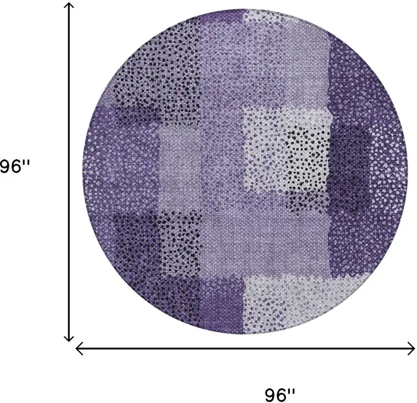 8' Purple And Lavender Round Abstract Washable Indoor Outdoor Area Rug Photo 6