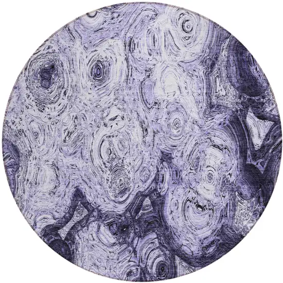 8' Purple And Lavender Round Abstract Washable Indoor Outdoor Area Rug Photo 2