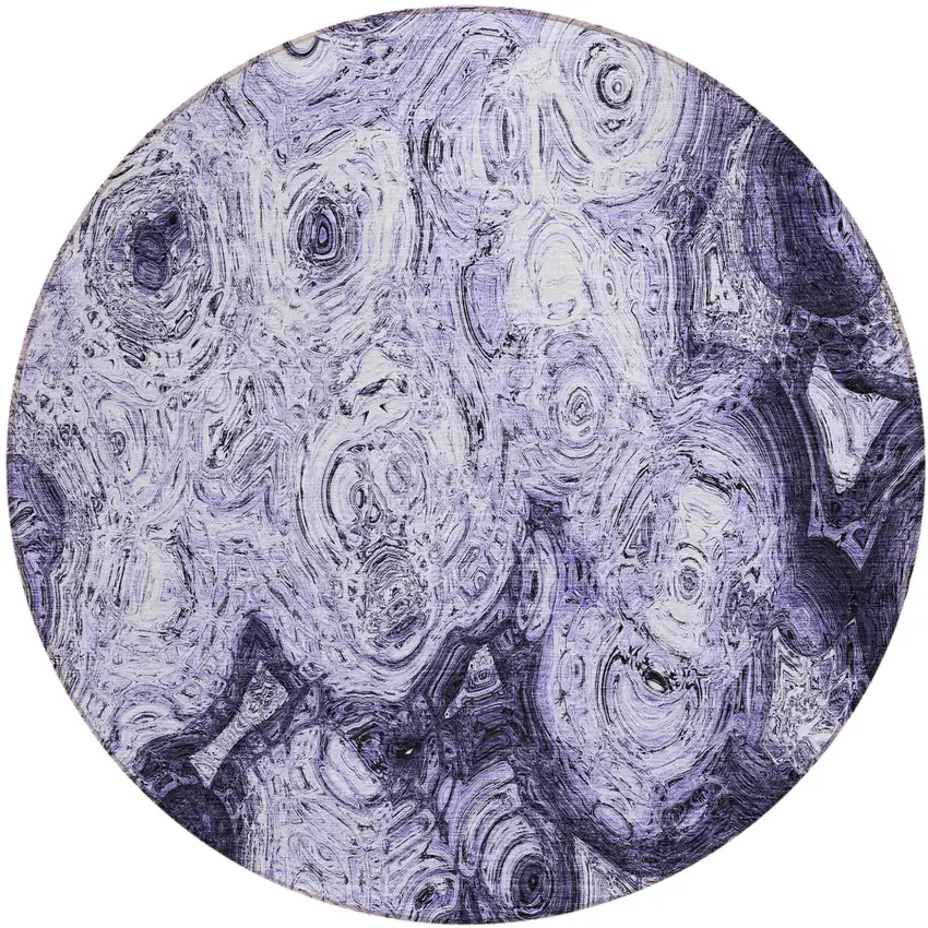 8' Purple And Lavender Round Abstract Washable Indoor Outdoor Area Rug Photo 2