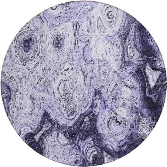 8' Purple And Lavender Round Abstract Washable Indoor Outdoor Area Rug Photo 2