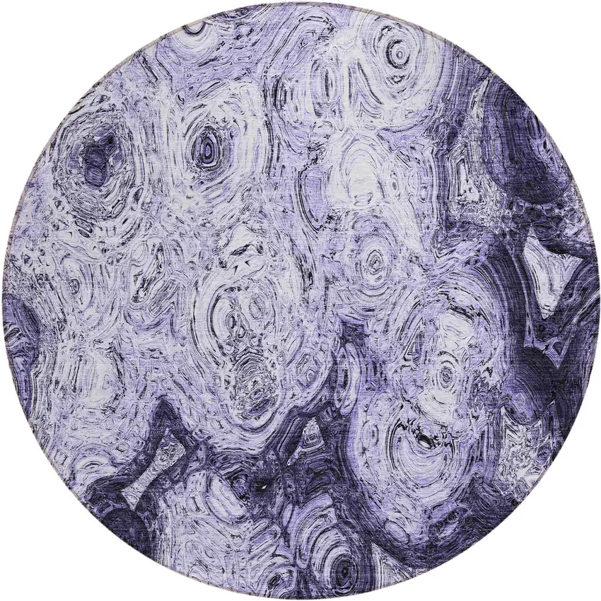 8' Purple And Lavender Round Abstract Washable Indoor Outdoor Area Rug Photo 2
