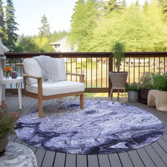 8' Purple And Lavender Round Abstract Washable Indoor Outdoor Area Rug Photo 5
