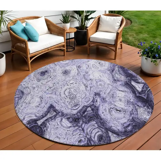 8' Purple And Lavender Round Abstract Washable Indoor Outdoor Area Rug Photo 1