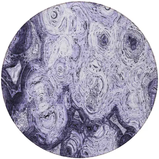 8' Purple And Lavender Round Abstract Washable Indoor Outdoor Area Rug Photo 4