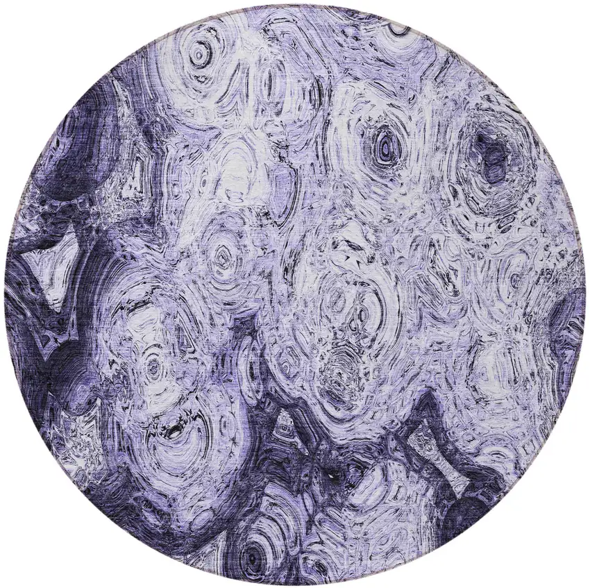 8' Purple And Lavender Round Abstract Washable Indoor Outdoor Area Rug Photo 4
