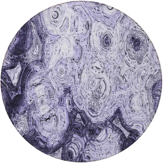 8' Purple And Lavender Round Abstract Washable Indoor Outdoor Area Rug Photo 4