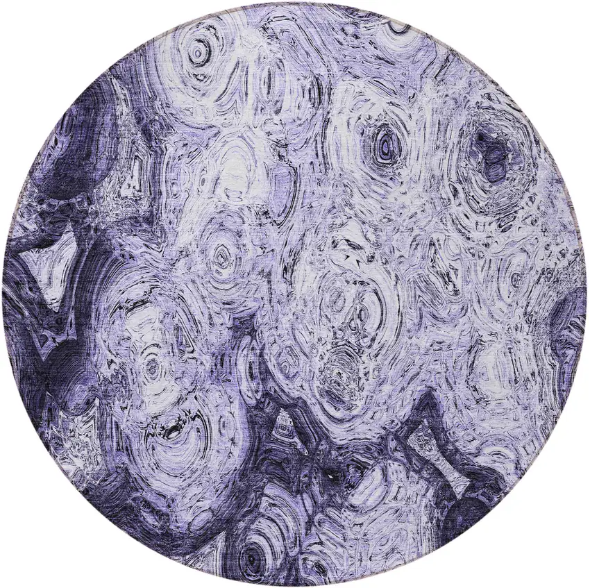 8' Purple And Lavender Round Abstract Washable Indoor Outdoor Area Rug Photo 4