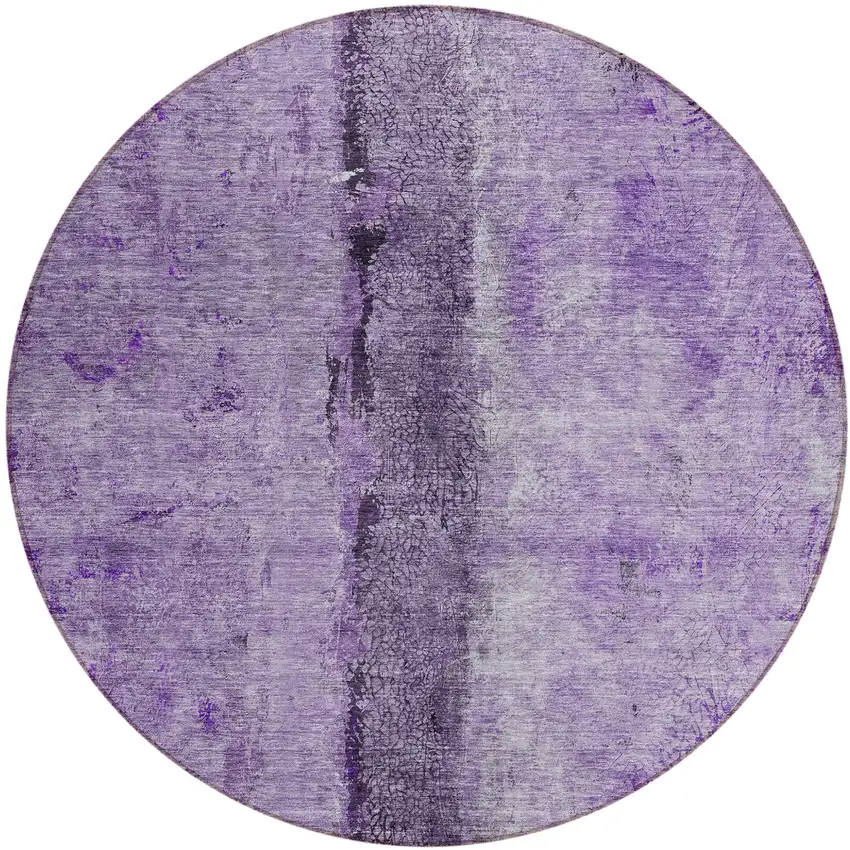 8' Purple And Lavender Round Abstract Washable Indoor Outdoor Area Rug Photo 2