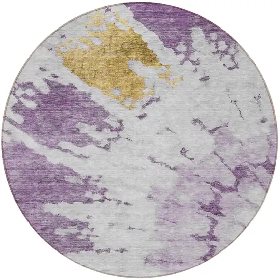 8' Purple And Lavender Round Abstract Washable Indoor Outdoor Area Rug Photo 5