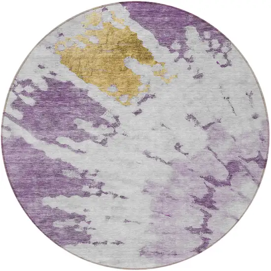 8' Purple And Lavender Round Abstract Washable Indoor Outdoor Area Rug Photo 5