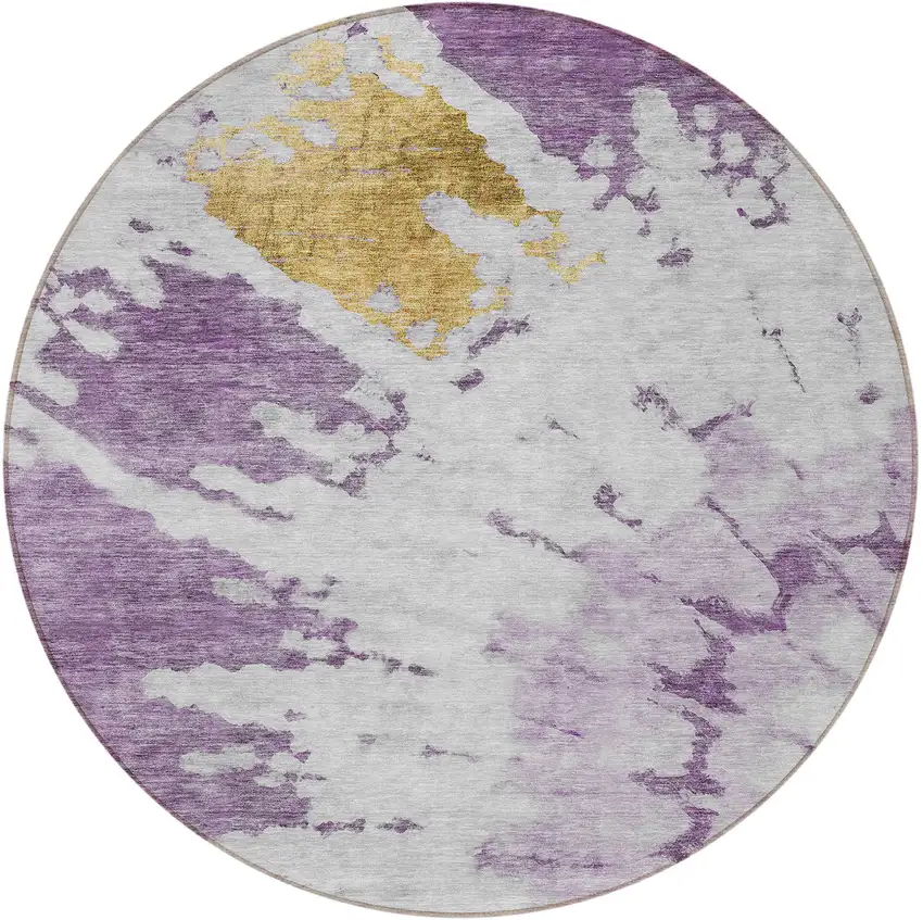 8' Purple And Lavender Round Abstract Washable Indoor Outdoor Area Rug Photo 5