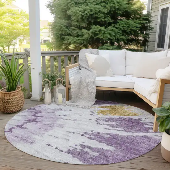 8' Purple And Lavender Round Abstract Washable Indoor Outdoor Area Rug Photo 6