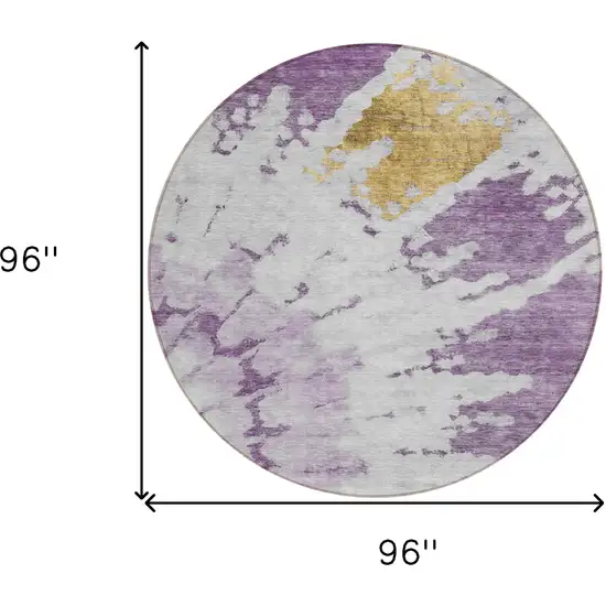 8' Purple And Lavender Round Abstract Washable Indoor Outdoor Area Rug Photo 3