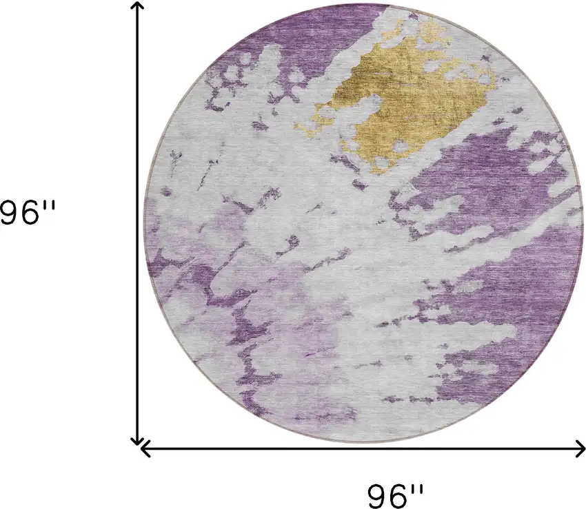 8' Purple And Lavender Round Abstract Washable Indoor Outdoor Area Rug Photo 3