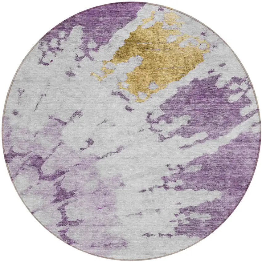 8' Purple And Lavender Round Abstract Washable Indoor Outdoor Area Rug Photo 2