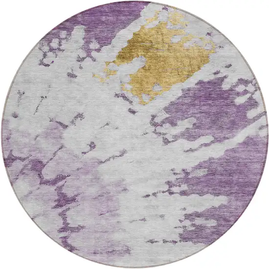 8' Purple And Lavender Round Abstract Washable Indoor Outdoor Area Rug Photo 2