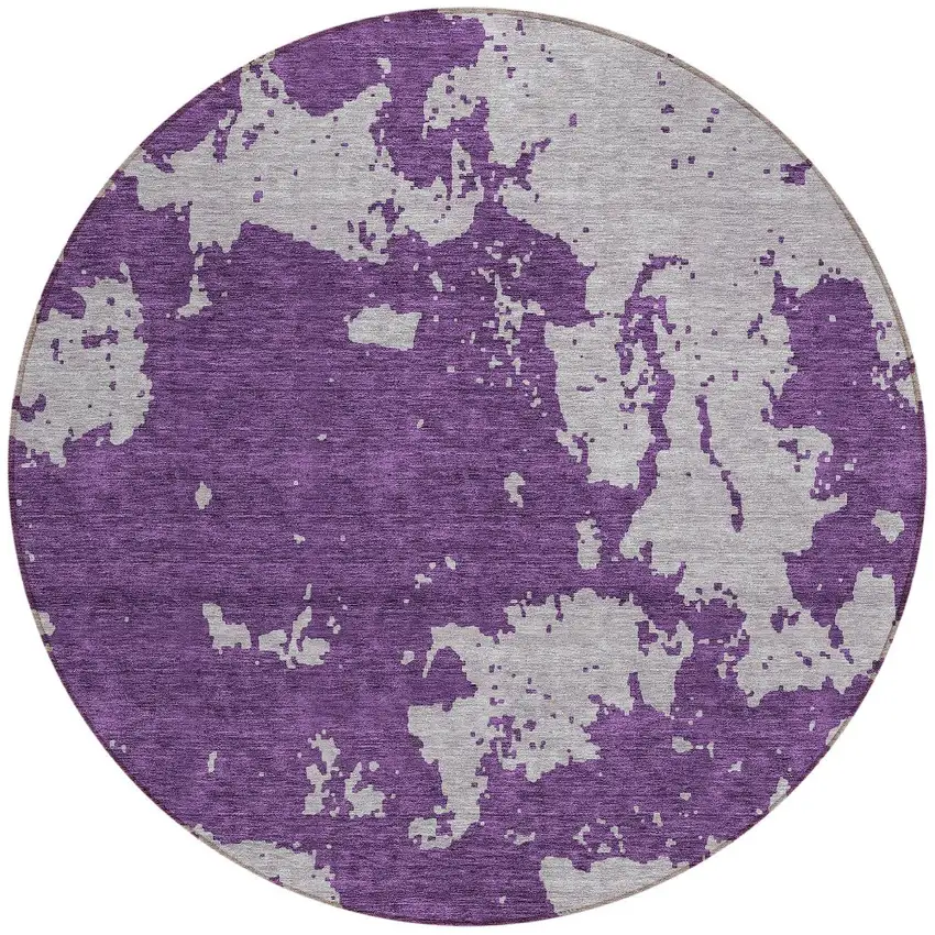 8' Purple And Lavender Round Abstract Washable Indoor Outdoor Area Rug Photo 5