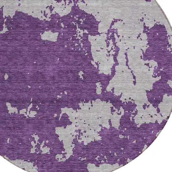 8' Purple And Lavender Round Abstract Washable Indoor Outdoor Area Rug Photo 4