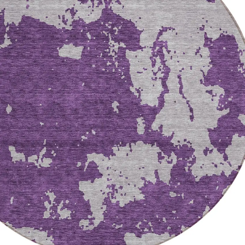 8' Purple And Lavender Round Abstract Washable Indoor Outdoor Area Rug Photo 4