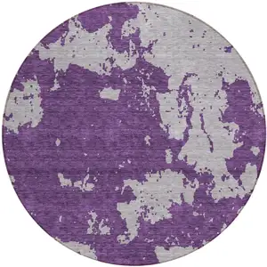 Photo of 8' Purple And Lavender Round Abstract Washable Indoor Outdoor Area Rug