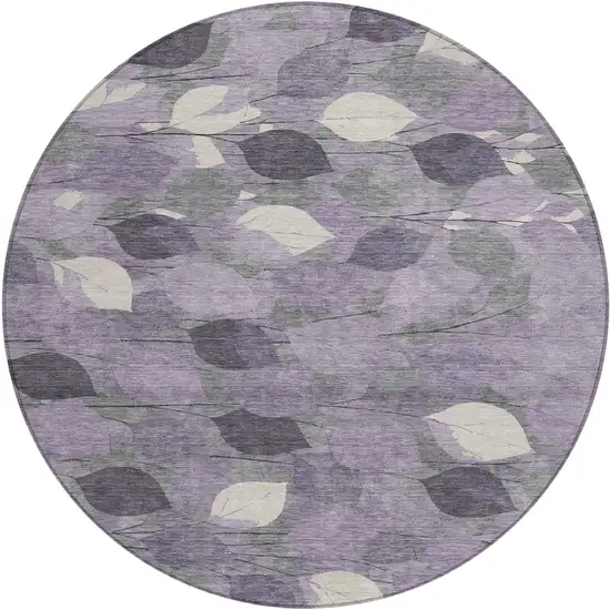 8' Purple And Lavender Round Floral Washable Indoor Outdoor Area Rug Photo 1