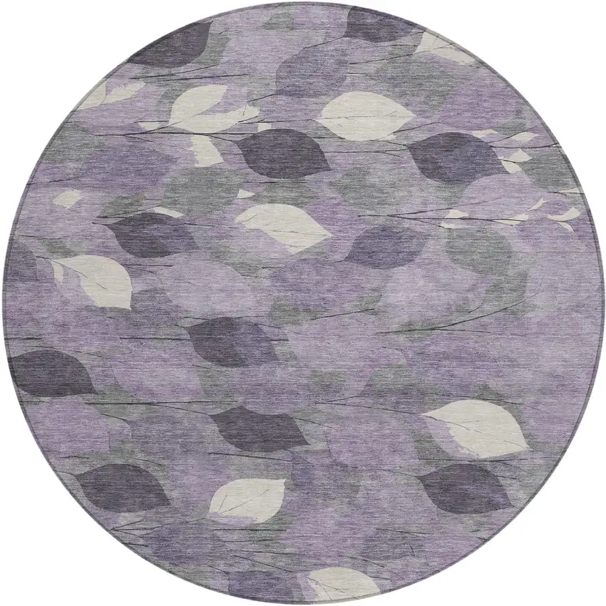 8' Purple And Lavender Round Floral Washable Indoor Outdoor Area Rug Photo 1