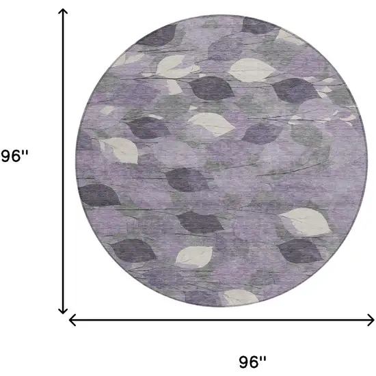 8' Purple And Lavender Round Floral Washable Indoor Outdoor Area Rug Photo 8