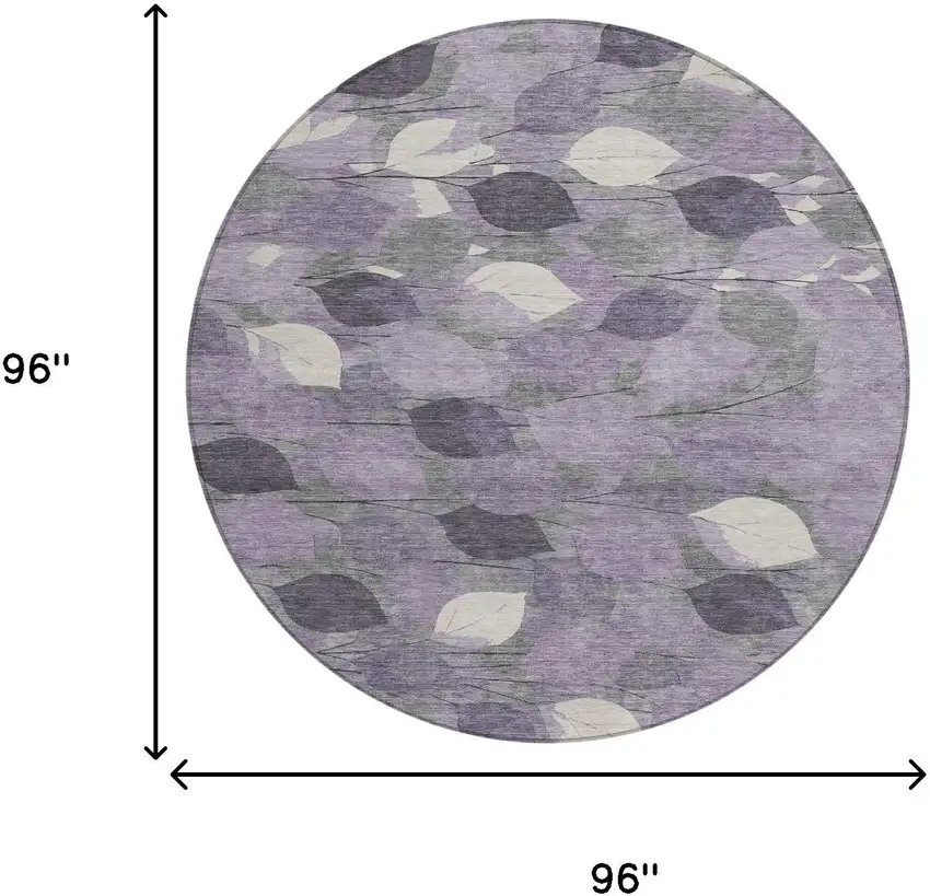 8' Purple And Lavender Round Floral Washable Indoor Outdoor Area Rug Photo 8