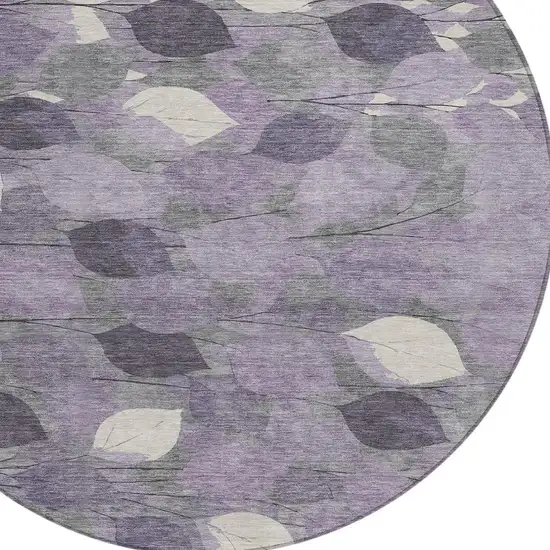 8' Purple And Lavender Round Floral Washable Indoor Outdoor Area Rug Photo 2