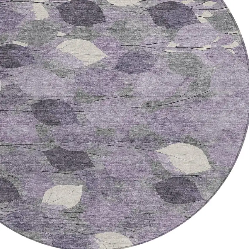 8' Purple And Lavender Round Floral Washable Indoor Outdoor Area Rug Photo 2