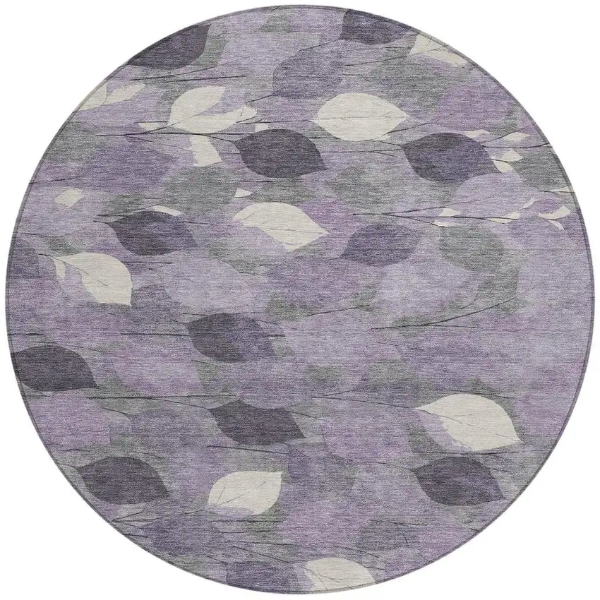 8' Purple And Lavender Round Floral Washable Indoor Outdoor Area Rug Photo 3