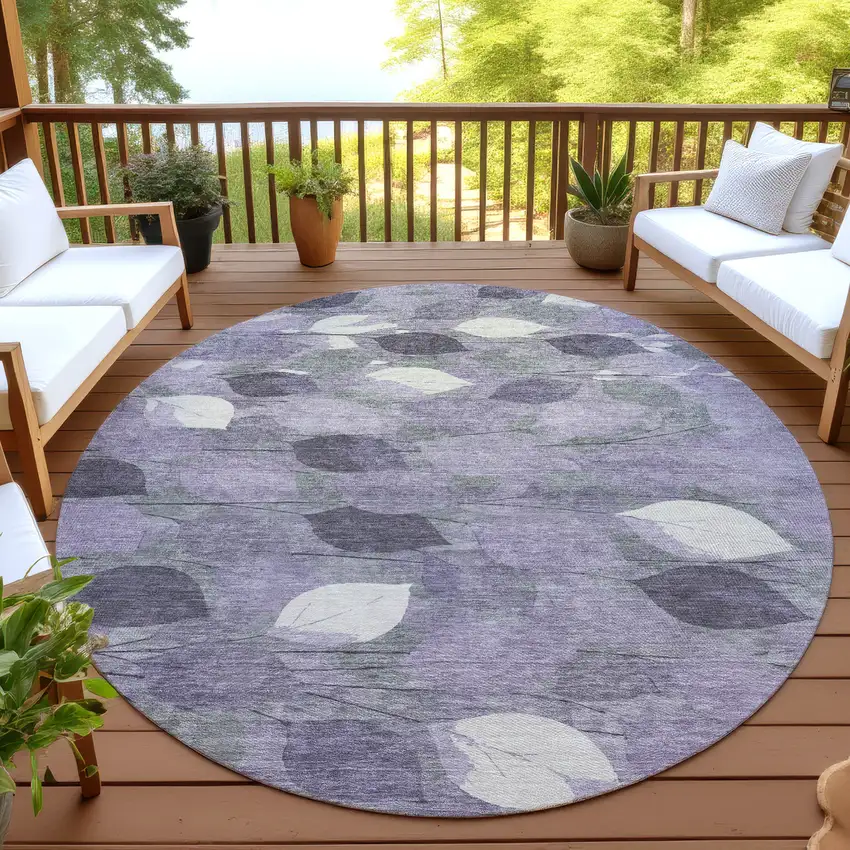 8' Purple And Lavender Round Floral Washable Indoor Outdoor Area Rug Photo 4