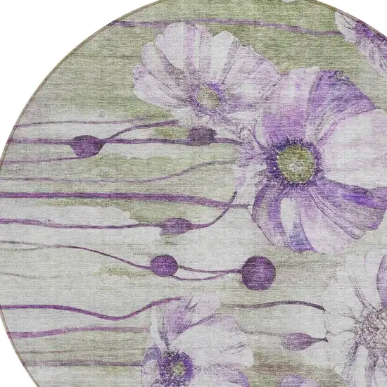 8' Purple And Lavender Round Floral Washable Indoor Outdoor Area Rug Photo 5
