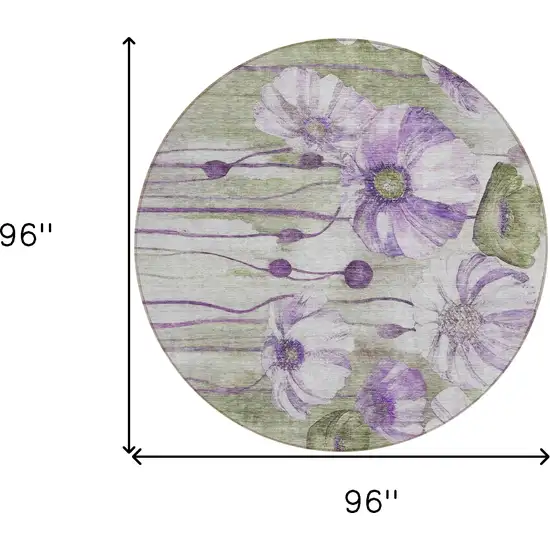 8' Purple And Lavender Round Floral Washable Indoor Outdoor Area Rug Photo 9