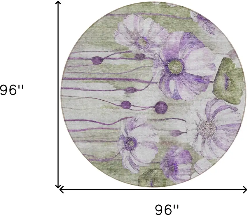 8' Purple And Lavender Round Floral Washable Indoor Outdoor Area Rug Photo 9