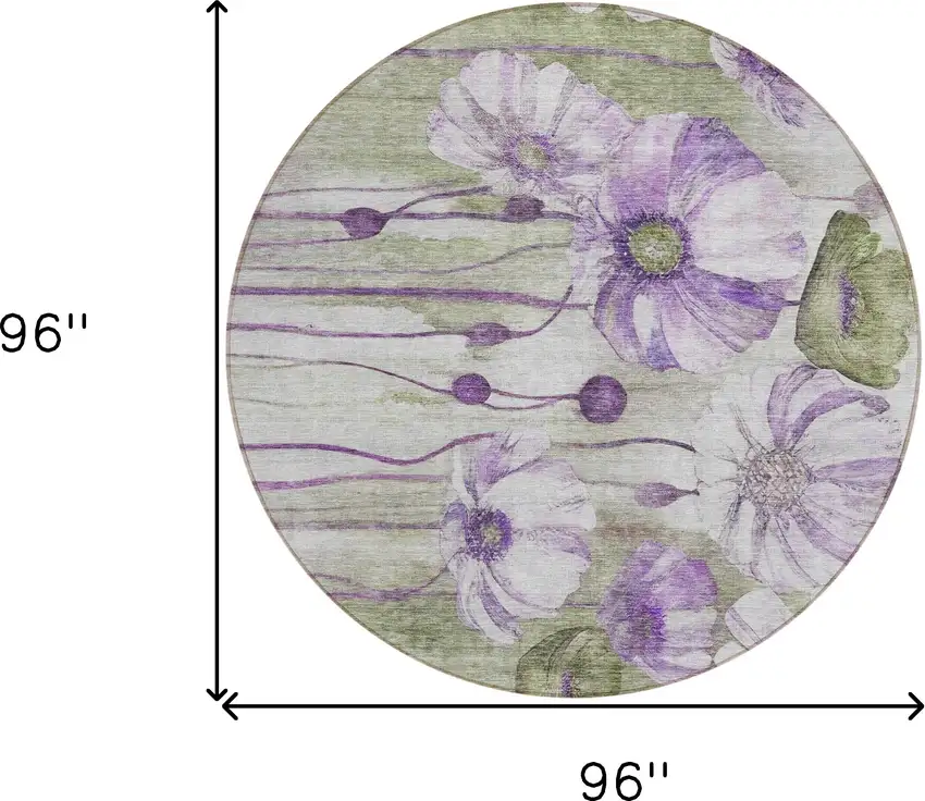 8' Purple And Lavender Round Floral Washable Indoor Outdoor Area Rug Photo 9
