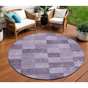 Photo of 8' Purple And Lavender Round Geometric Washable Indoor Outdoor Area Rug
