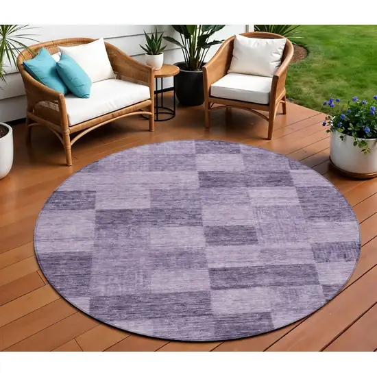 8' Purple And Lavender Round Geometric Washable Indoor Outdoor Area Rug Photo 1