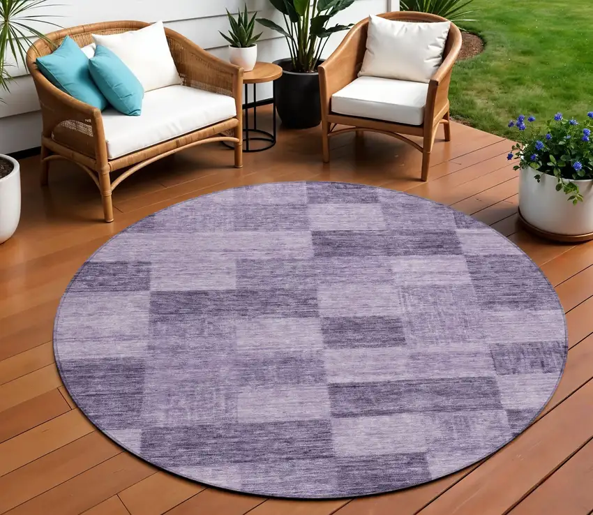 8' Purple And Lavender Round Geometric Washable Indoor Outdoor Area Rug Photo 1