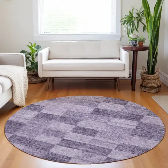 8' Purple And Lavender Round Geometric Washable Indoor Outdoor Area Rug Photo 8