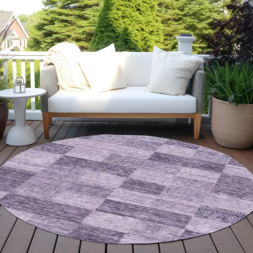 8' Purple And Lavender Round Geometric Washable Indoor Outdoor Area Rug Photo 7