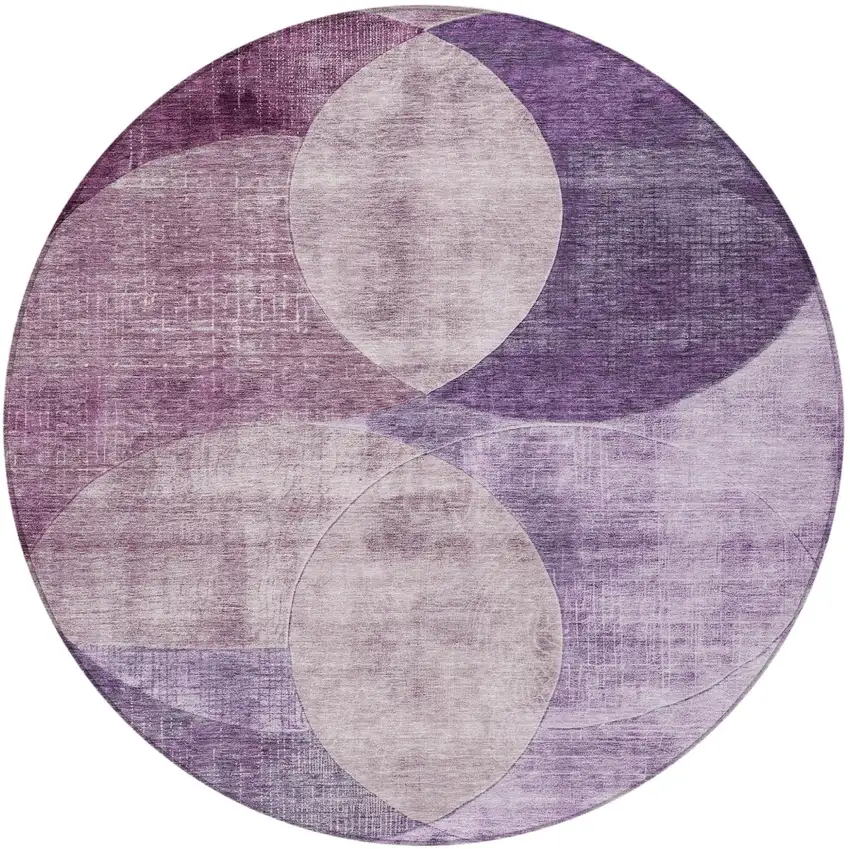 8' Purple And Lavender Round Geometric Washable Indoor Outdoor Area Rug Photo 6