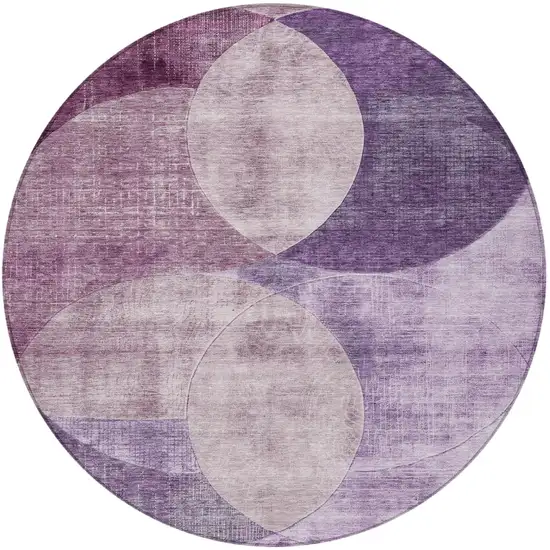 8' Purple And Lavender Round Geometric Washable Indoor Outdoor Area Rug Photo 6