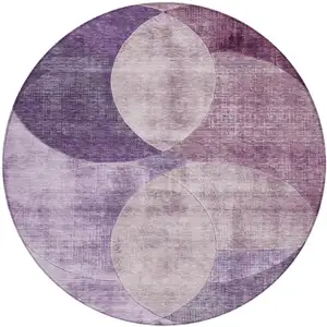 Photo of 8' Purple And Lavender Round Geometric Washable Indoor Outdoor Area Rug