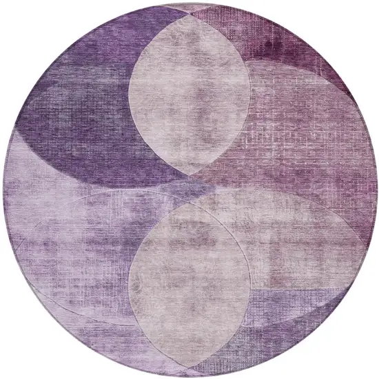 8' Purple And Lavender Round Geometric Washable Indoor Outdoor Area Rug Photo 2