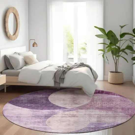 8' Purple And Lavender Round Geometric Washable Indoor Outdoor Area Rug Photo 8