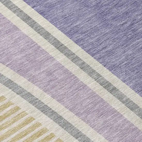 8' Purple And Lavender Round Geometric Washable Indoor Outdoor Area Rug Photo 7