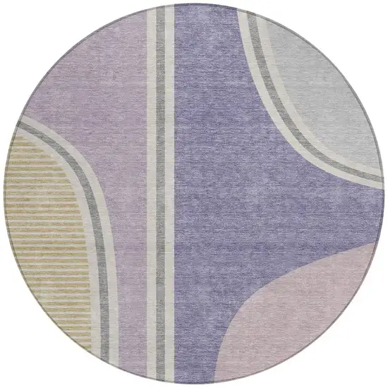 8' Purple And Lavender Round Geometric Washable Indoor Outdoor Area Rug Photo 3